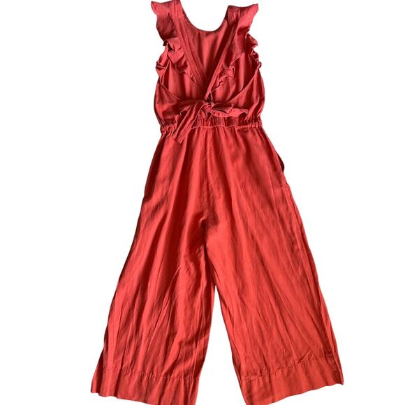 Ulla Johnson Viola Ruffled Linen Wide Leg Jumpsuit in Chili Pockets Size 8 - Picture 8 of 12